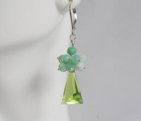  Gemstone Peridot Quartz Cluster Dangle Earrings - Natural Chrysoprase cluster dangle drop Earrings