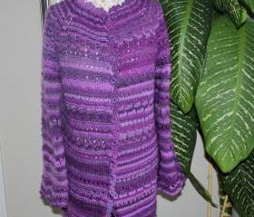Ready to ship /Gorgeous Hand Knitted Luxury Mohair Aran Casual Style Sweater Cardigan Coat- Jacket