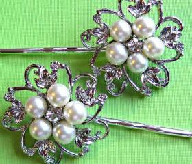 Wedding Hair pins, Bridal Accessories, Pearl Hair Pins, Pearl and Crystal, Bridesmaid Hair accessories, Pearl Blossom Coll