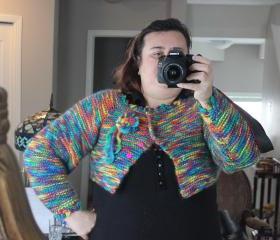 Ready to ship /Gorgeous Handspun- Hand Knitted-HANDMADE Rainbow Shrug -Bolero L,XL or even will fit XXL
