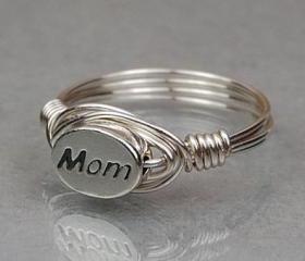 Sterling Silver Wire Wrap Ring with Oval MOM Sterling Silver Bead - Custom Made to Size