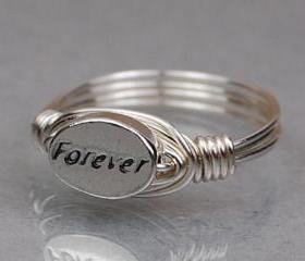 Sterling Silver Wire Wrap Ring with Oval FOREVER Sterling Silver Bead - Custom Made to Size