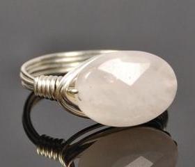 Sterling Silver Wire Wrapped Ring with Faceted Rose Quartz Gemstone- Custom Made to Size