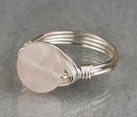 Sterling Silver Wire Wrapped Ring with Faceted Round Rose Quartz Gemstone- Custom Made to Size