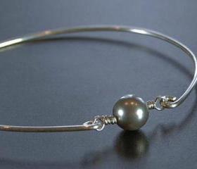 Bangle Bracelet- Light Grey Swarovski Pearl Bead and Sterling Silver Filled Wire- Custom Made to Size