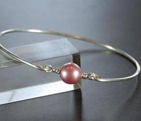 Bangle Bracelet- Rose Swarovski Pearl Bead and Sterling Silver Filled Wire- Custom Made to Size