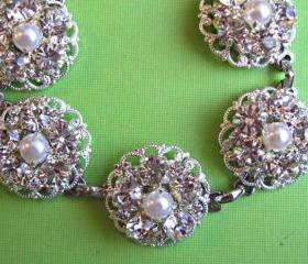 Wedding Bracelet,Silver,Pearl, Crystal, Floral, Wedding Jewelry