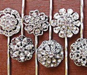 Wedding Hair Pins, Set of 6, Crystal Hair Pins, Silver, Rhinestone, Hair Accessories, Formal, Christmas Gifts for Her, Stoc