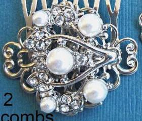 Wedding Hair Combs- Ivory Pearl Comb, White Pearl Comb, Bridal Hair comb set of 2,- Ivy Rose Collection