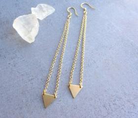 Minimalist gold triangle long earrings, geometric jewelry, simple modern jewelry