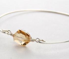 Silver Bangle Bracelet- Golden Swarovski Crystal and Sterling Silver Filled Wire- Custom Made to Size