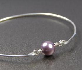Pearl Bangle Bracelet- Mauve Swarovski Pearl Bead and Sterling Silver Filled Wire- Custom Made to Size