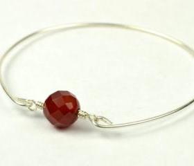 Carnelian Bangle Bracelet- Round Faceted Carnelian Bead and Sterling Silver Filled Wire- Custom Made to Size