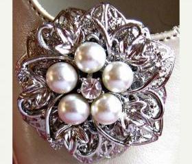 Wedding Shoe Clips, Ivory Pearl and Crystal, Filigree Flower