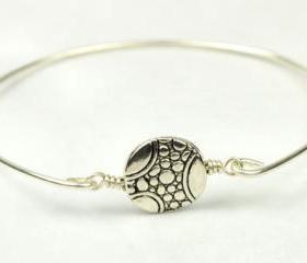 Silver Bangle Bracelet- Round Pewter Pebble Bead and Sterling Silver Filled Wire- Custom Made to Size