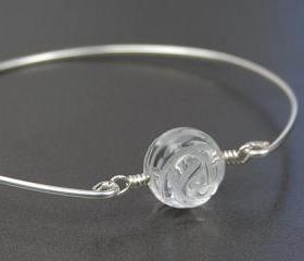 Bangle Bracelet- Clear Quartz Gemstone Rose Bead and Sterling Silver Filled Wire- Custom Made to Size