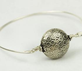Silver Bangle Bracelet- Round Silver Plated Bead and Sterling Silver Filled Wire- Custom Made to Size