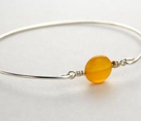 Gemstone Bangle Bracelet- Lemon Yellow Agate Gemstone and Sterling Silver Filled Wire- Custom Made to Size