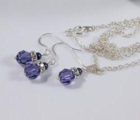Purple Bridesmaids Jewelry Set, Weddings - Bridal Party Gift - Swarovski Pearls and Crystals