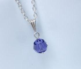 Swarovski Jewelry - Purple Drop Pendant - Tanzanite Round 8mm Pendant for Bridesmaids or Gift