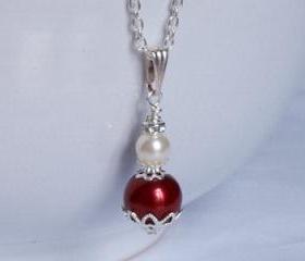Bridesmaid Jewelry - Red Pearl Pendant - Red Bride, Bridesmaids - Red Wedding Jewellery