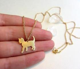Gold cat necklace, Animal pet jewelry, long pendant, long chain necklace