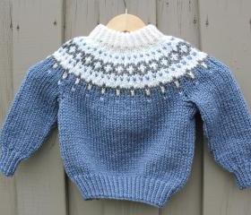 Ready to ship/Blue and Gray Seamless Lopi Iceland Sweater- Handmade- Knitted- Blend of Wool /Size toddler 24 months old