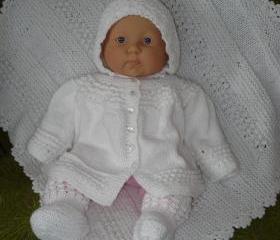 Ready to ship/ Handmade Hand Knitted 4PC New Born Baby Sweater/Cardigan-Booties-Bonnet-Blanket Crochet /For A Girl and A Boy