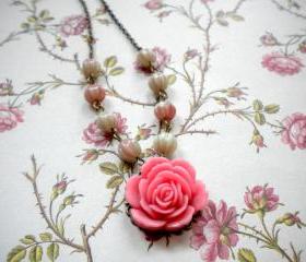 Flower Necklace - Pink Necklace - Vintage Necklace