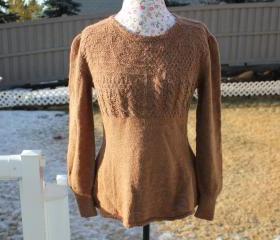 Ready to ship /Gorgeous Hand Knitted-HANDMADE Handspun Natural Brown Alpaca sweater for women or men/unisex/will fit from small to XL