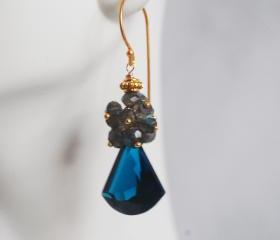  London Blue Quartz Cluster Dangle Earrings - Gemstone Labradorite Cluster Blue Dangle Earrings