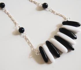  Black and White Onyx Necklace - Statement necklace- Bib necklace