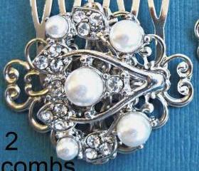 Wedding Hair Combs- Ivory Pearl Comb, White Pearl Comb, Bridal Hair comb set of 2,- Ivy Rose Collection