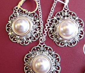 Wedding Jewelry Sets ,Pearl Necklace and Earring Set, Multiple order Discounts, Christmas party, gift for her, stocking stu