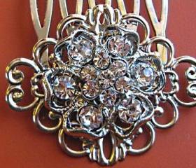 Wedding Hair Comb, Bridal Accessory, Silver and Crystal, Flower Hair Comb, Blooming Collection