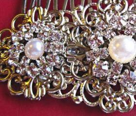 Wedding hair comb, Pearl hair accessories, Bridal Pearl Accessories, Pearl and crystal Comb