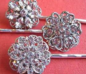 Wedding Hair pins-Bridal Hair Accessories Crystal Hair Pins,Flower Hair Pins -Set of 3