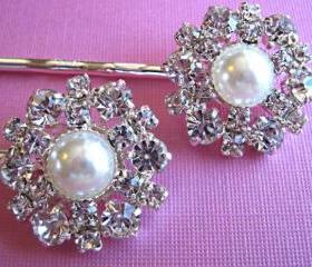 Wedding Hair Accessories, Bridal Pearl Hair Pins ,Hair Clips Set of 2, Crystal Hair Piece
