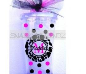 16oz. Personalized Pink/Black Monogram Tumbler