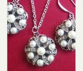 Wedding Jewelry, Pearl Necklace, Earrings,brides Maids Jewelry