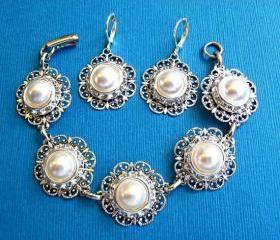 Wedding Jewelry, Bracelet , Earrings, Ivory or White Pearl, Radiant Collection, Christmas party, gift for her, stocking stu