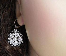 Wedding Earrings, Crystal and Pearl Earrings, Bridal Jewelry