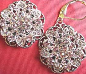 Wedding, Earrings, Clear Crystal Rhinestone Flowers, Bridal Jewelry