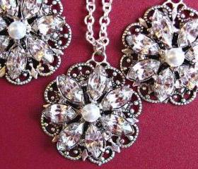 Weddings,Necklace and Earring Set "Crystal Bouquet" , Bridal Jewelry