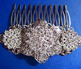 Wedding Hair Comb, Bridal Accessories,Silver and crystal, Hair piece, "Silver Petals" Collection