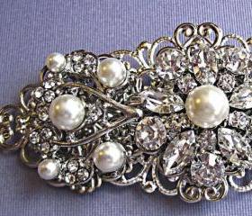 Wedding Hair Barrette- Pearl Hair Piece - Pearl and Crystal and Silver- Wedding Hair Clip-Ivy Rose Collection