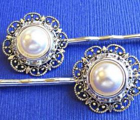 Wedding Hair Pins, white Pearl, Victorian Style, "Radiant",Gift for her, Christmas Party, Stocking Stuffer