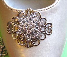 Bridal Accessories- Shoe Clips- Vintage Style-Crystal Flowers
