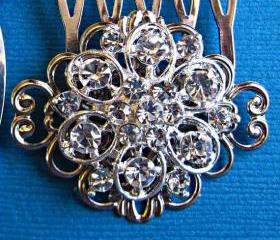 Wedding Hair Comb,Bridal Hair Accessories, Crystal Hair Comb, Vintage Flowers, Set of 2, "Silver Petals"