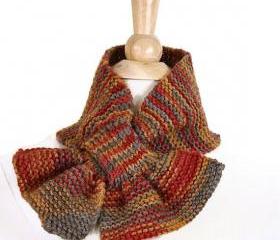 Knit scarf - Scarflette keyhole scarf orange brown warm winter